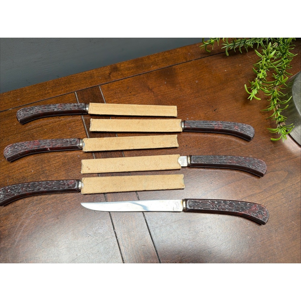 Imperial Stainless Steak Knife Lot Of 6 Vintage Brown Handle 4 Inch